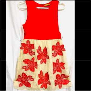 Alice + Olivia red dress floral size small stunning !